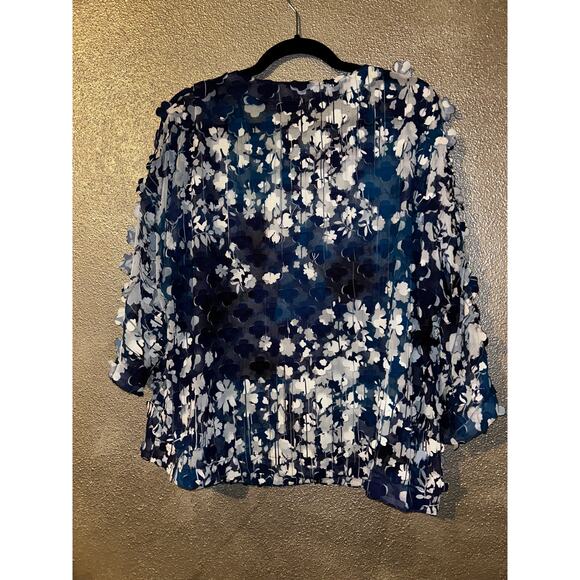 By JJ Office Business Casual Romcom Appliqué 3D Floral Shear 3/4 Sleeve Top - Picture 9 of 9